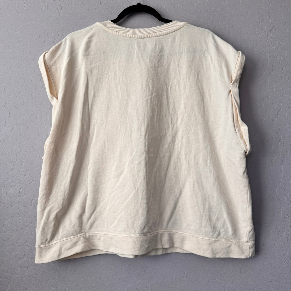 Anthropologie XLarge Sleeveless Sweatshirt Cream Sleeveless Floral Lace Applique - Picture 7 of 7